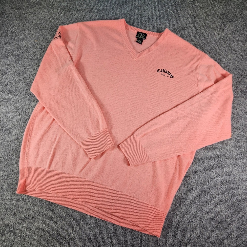 Jos. A. Bank x Callaway Golf Sweater Large Cashmere Pink V-Neck‎ Preppy Comfort